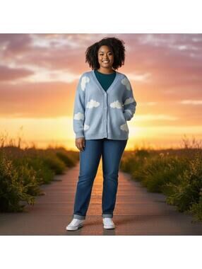 SHEIN CURVE Plus Cloud Pattern Drop Shoulder Cardigan 3X